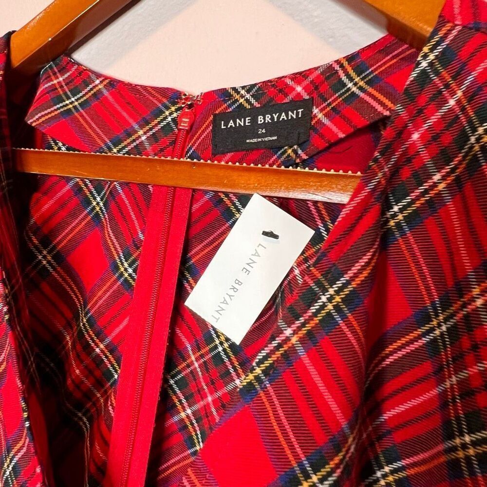 Lane Bryant Cap-Sleeve Fit & Flare Midi Dress in a red plaid print - Picture 6 of 12